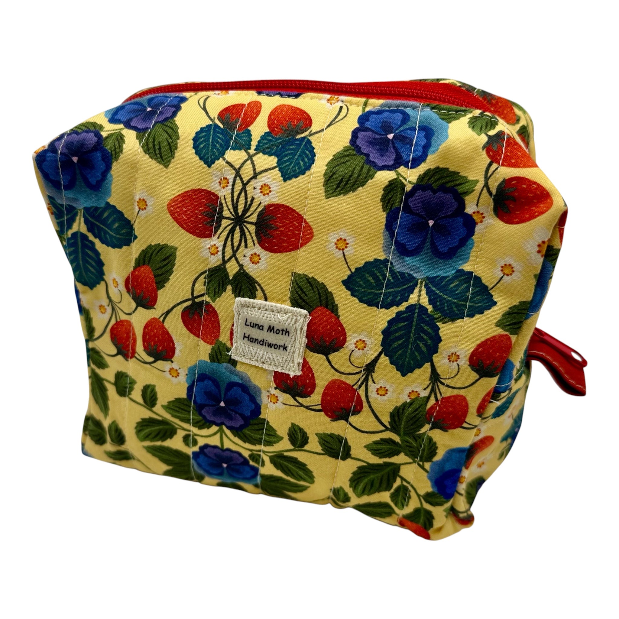Large Make Up/ Organizer Zippered Bag - Strawberry Pansy