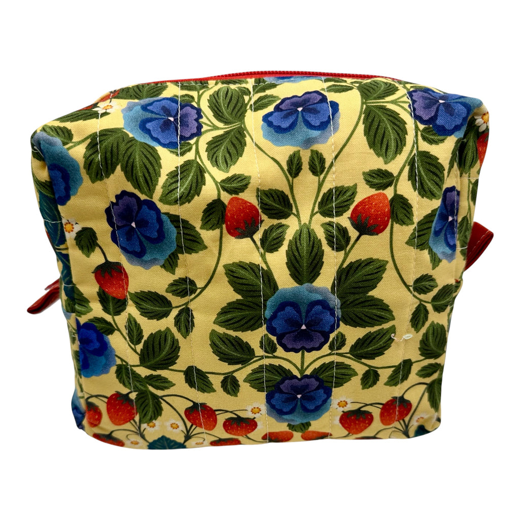 Large Make Up/ Organizer Zippered Bag - Strawberry Pansy