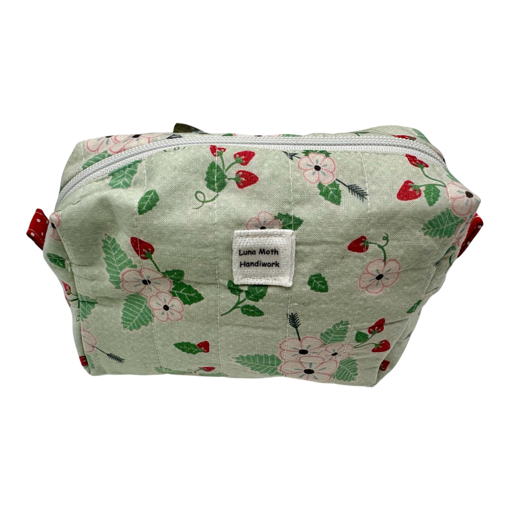 Medium Makeup/Organizer Bag- Green Strawberry Floral