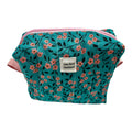 Medium Makeup/Organizer Bag- Teal Floral with Pink Flowers