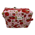 Medium Makeup/Organizer Bag- Floral Pink with Red Strawberries